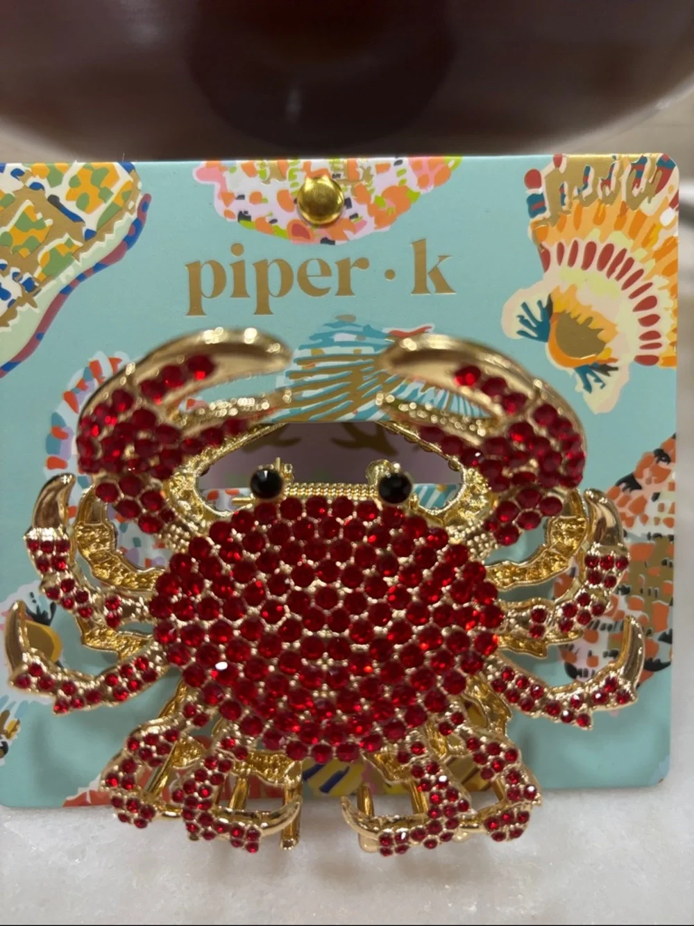 Piper K Red Crystal Crab hair clip